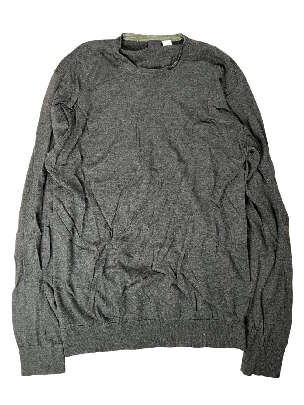 PS Paul Smith Shirt Mens XL Green Wool Crew Neck Long Sleeve Embroidered
